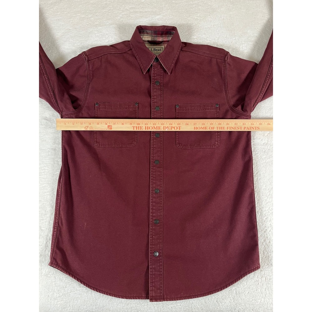 LL Bean Mens Flannel Lined Canvas Field Jacket Burgundy Red Plaid Med Regular - Picture 8 of 9